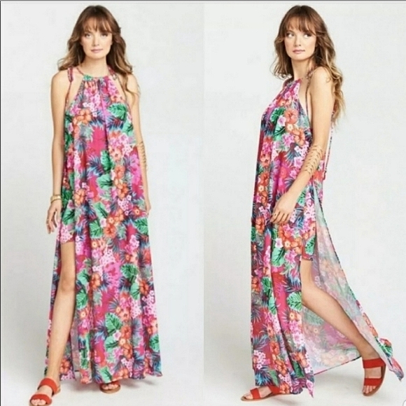 🌸 Show me your Mumu Rochester Maxi Dress Floral Flowy Dress Tropical Hawaiian - Picture 1 of 11
